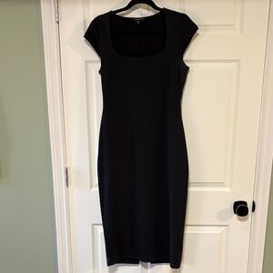 Dynamite Black Square Neck Cap Sleeve Dress with Built-in Shapewear